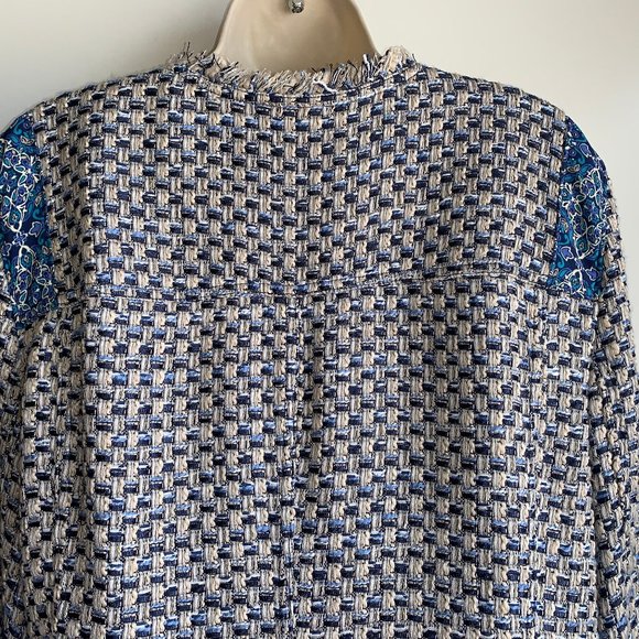 NEW CHICO'S Blue Ivory Tweed Jacket Size 3= Size 16/18 - Picture 9 of 11